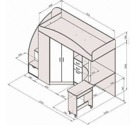 Кровать-чердак с лестницей с ящиками Теремок-1 Гранд, место для сна 190х80 см